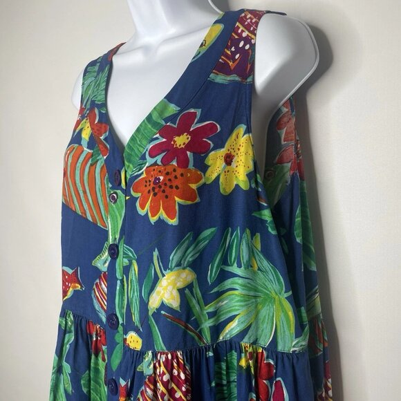 Vintage 80s Saint Tropez West Mini Shift Dress Size 16 Tropical Fish Sea Life - Picture 6 of 9
